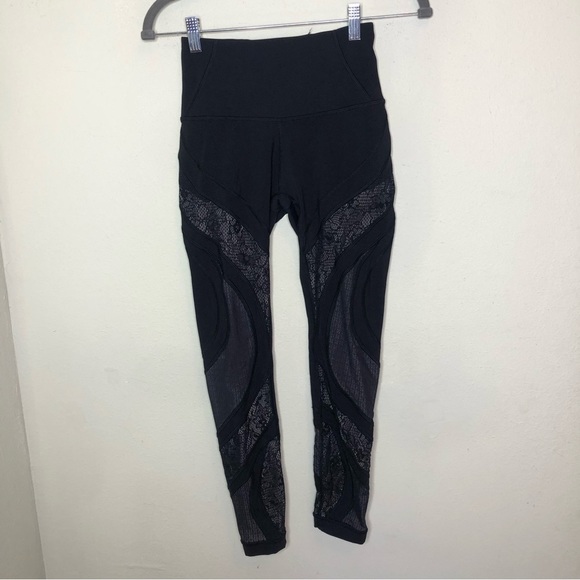 lululemon athletica Pants - Lululemon Wunder Under Black Lace High Rise Tight Size 4
